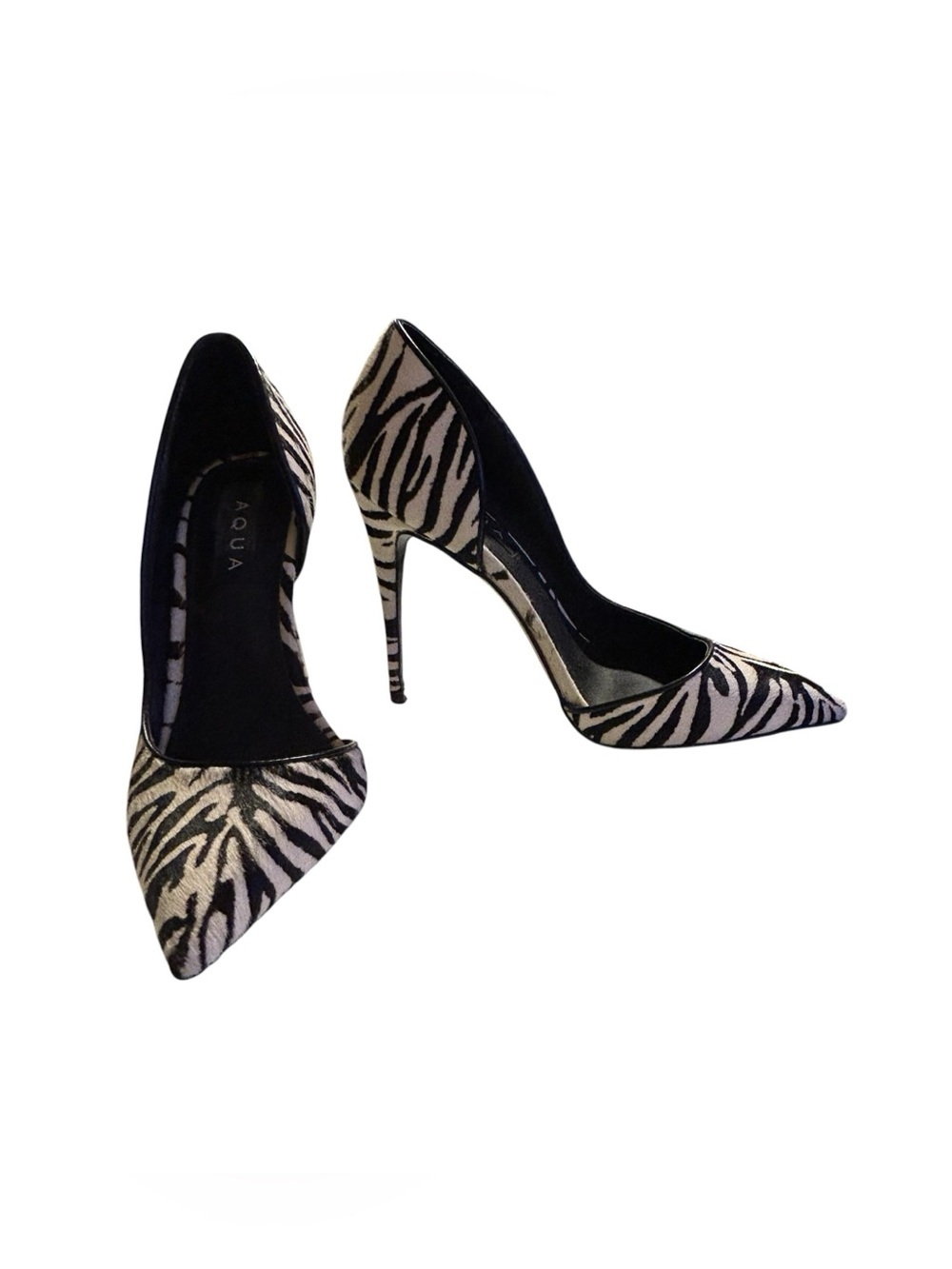AQUA Zebra Print Calf Hair d’Orsay Pumps Pointed Toe Stiletto Heels Size 7.5